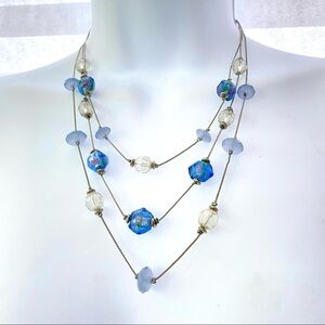 Blue Glass Beads Multistrand Necklace